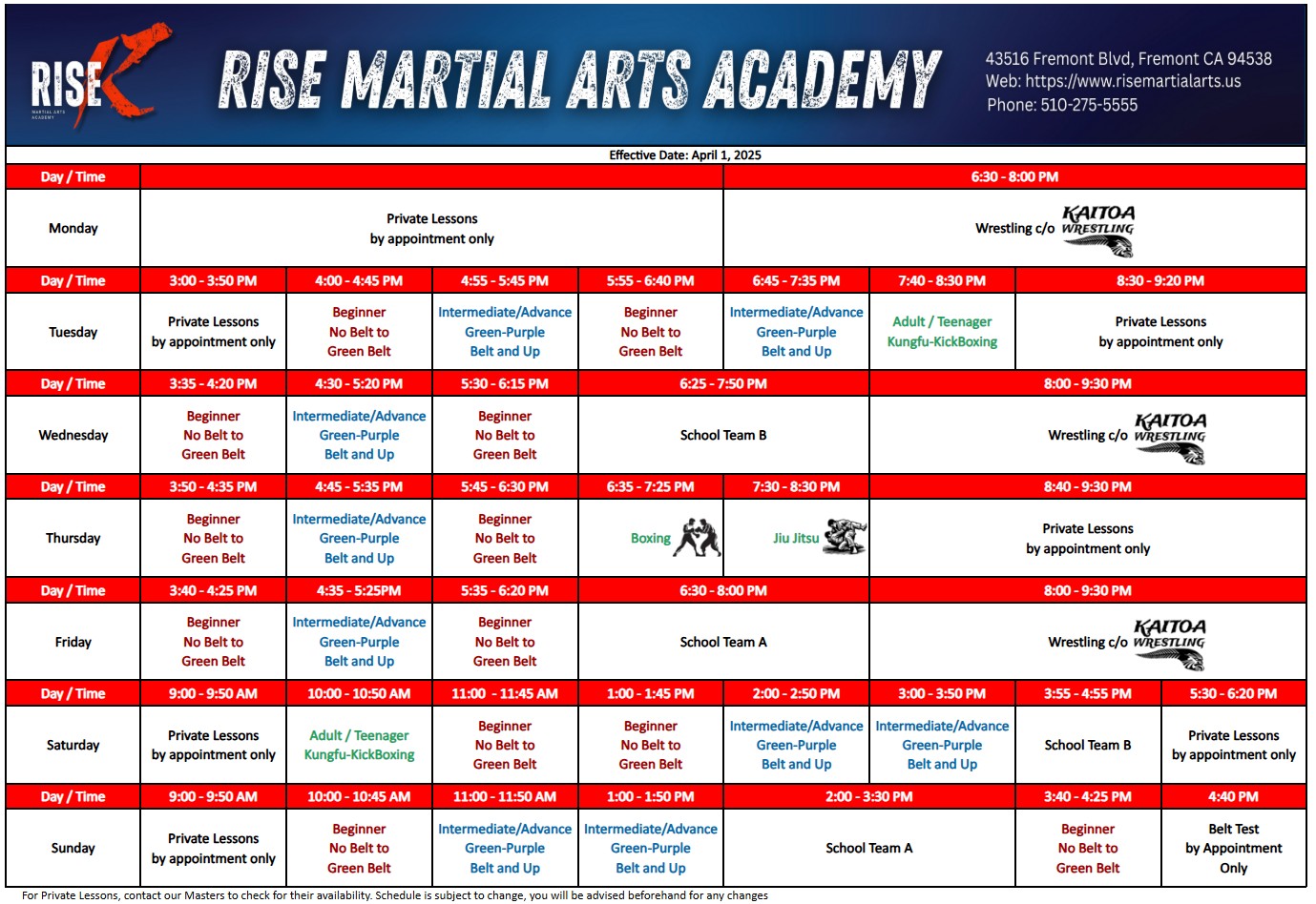 Class Schedule